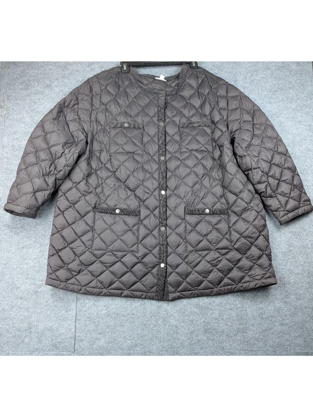 J Jill Quilted Down Jacket Womens 3X Corduroy Trim Outdoor Equestrian Quiet Luxe